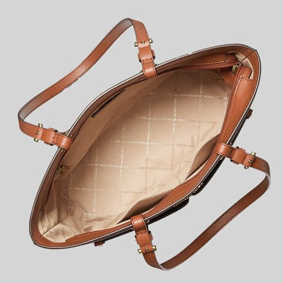 New Michael Kors Jet Set Travel Medium Double Pocket Logo Tote Brown - Picture 3 of 3